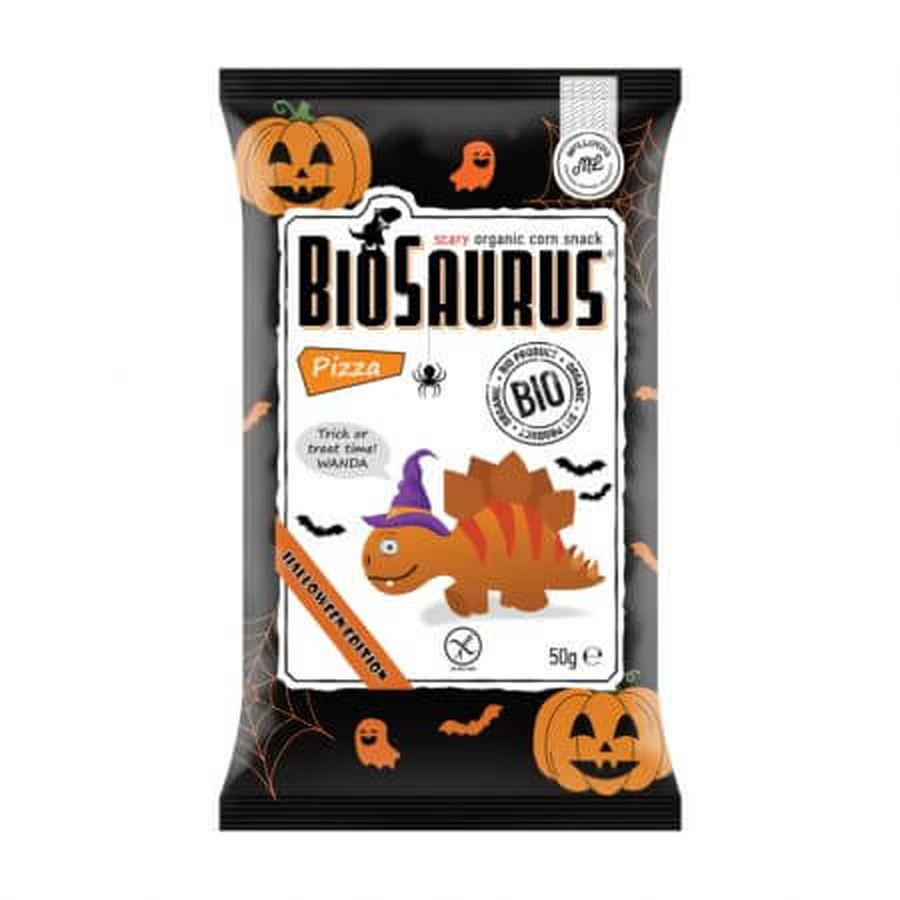Biosaurus Halloween Edition Organic Pizza Flavored Snacks, 50 g, Mc Lloyds
