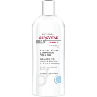 Gerovital H3 Derma+ Fluido limpiador y desmaquillante para rostro y ojos, 200 ml