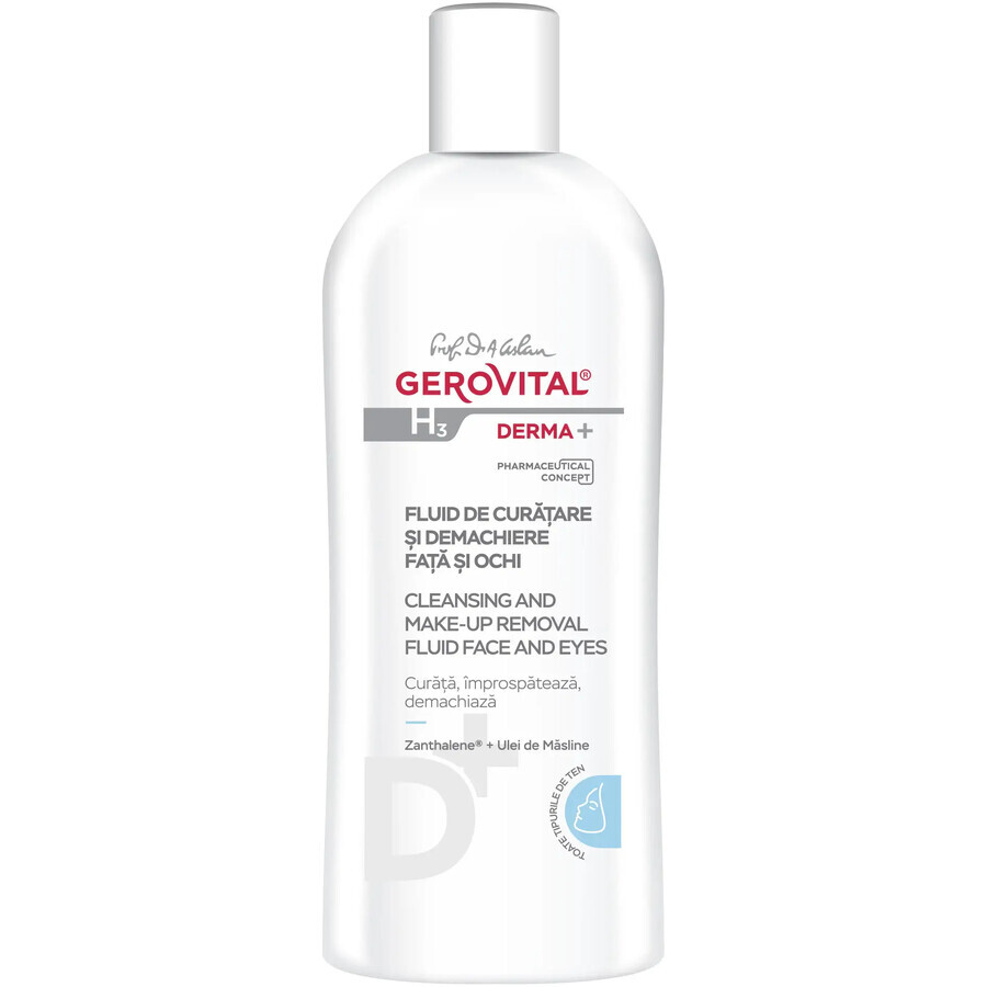 Gerovital H3 Derma+ fluide nettoyant et démaquillant pour le visage et les yeux, 200 ml, Farmec