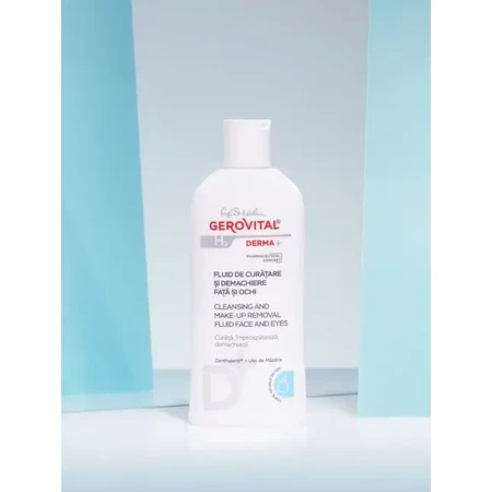 Gerovital H3 Derma+ Fluido limpiador y desmaquillante para rostro y ojos, 200 ml