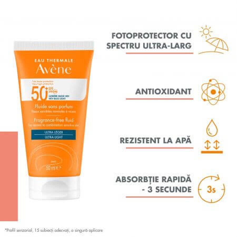 Fluide solaire sans parfum SPF 50+, 50 ml, Avène