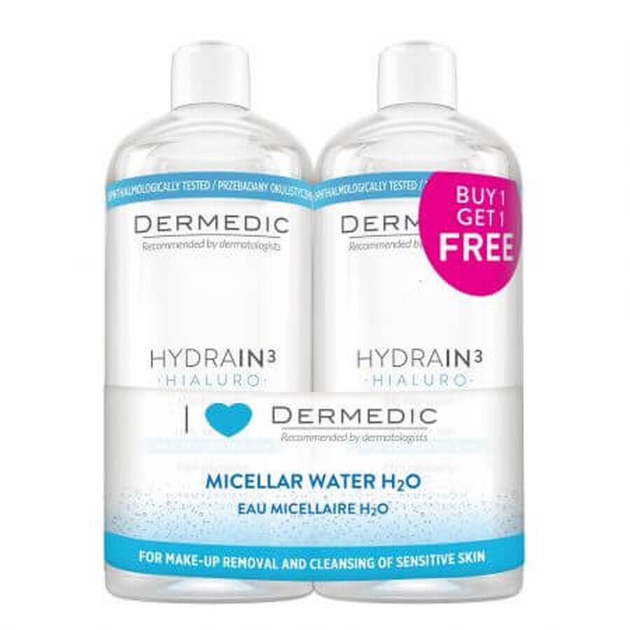 Dermedic Hydrain3 DuoPack Hialuro H2O Micellar Water, 2x500 ml