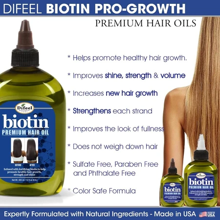 Huile stimulante pour la croissance des cheveux à la biotine, 75ml, Difeel
