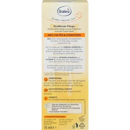 Balea Q10 Crème anti-rides pour les yeux, 15 ml