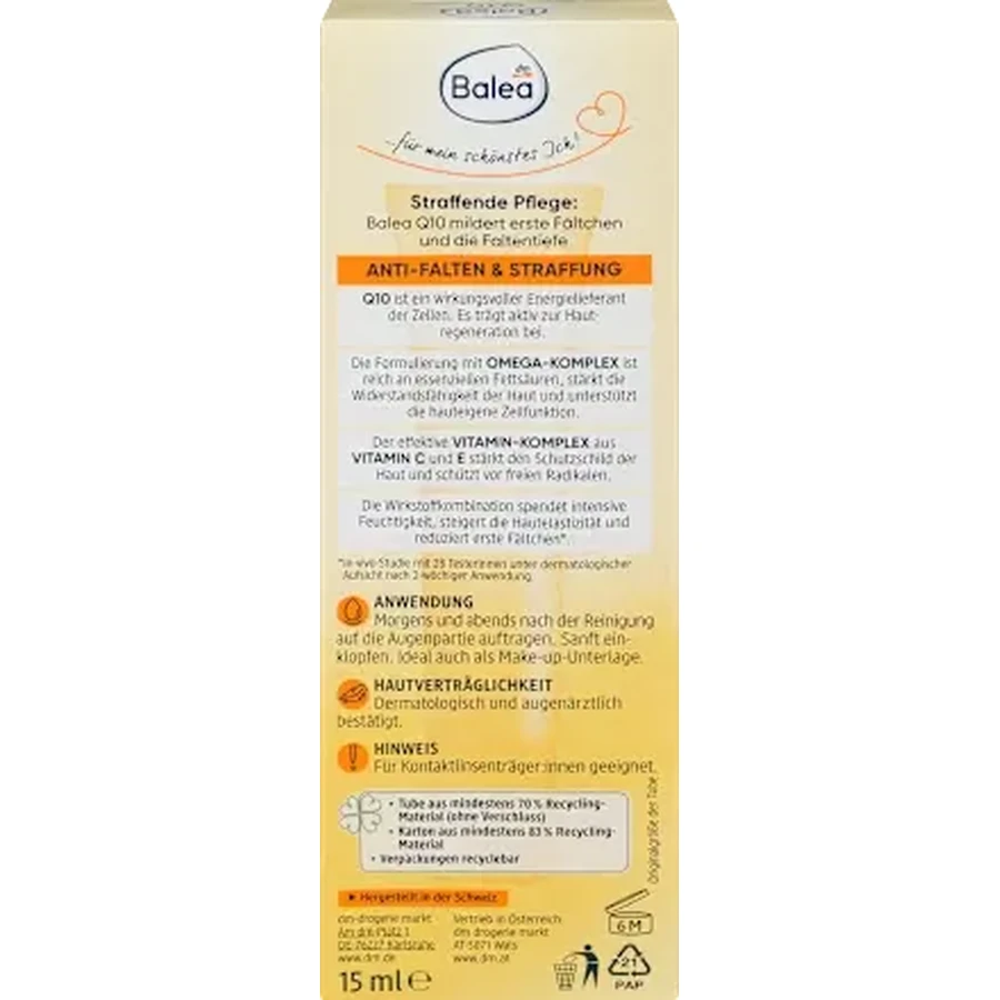 Balea Q10 Crème anti-rides pour les yeux, 15 ml