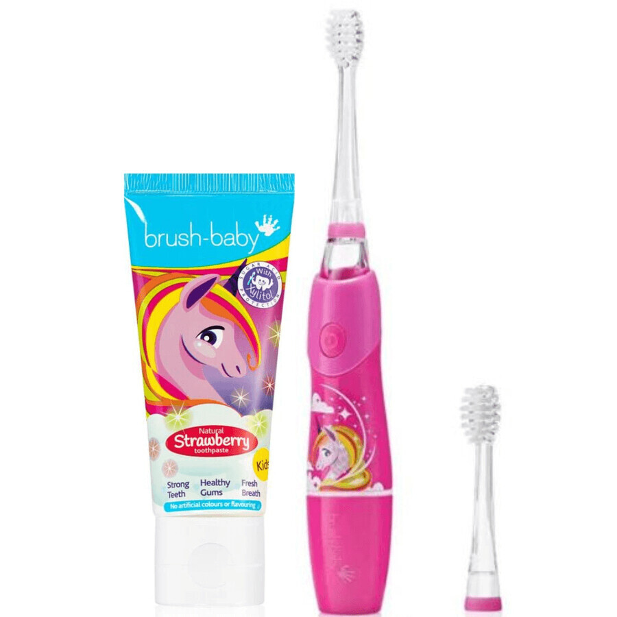 Brosse à dents KidzSonic Unicorn + dentifrice à la fraise, Brush Baby