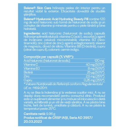 Hyaluronzuur schoonheidspil, 30 capsules, Belene