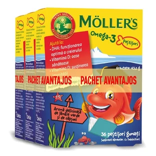 Paquete de gominolas con Omega-3 sabor lima y fresa, 3 x 36 gominolas, Möller's 