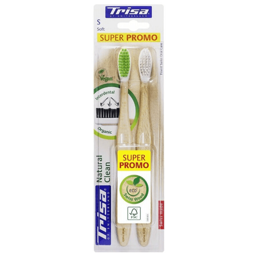 Buy Manual toothbrush Natural Clean, Soft, 2 pieces, Trisa Manual toothbrush Natural Clean, Soft, 2 pieces, Trisa