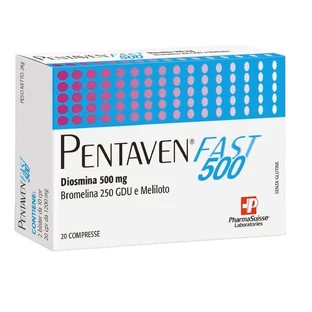 Pentaven Fast 500, 20 comprimidos - Complemento alimenticio a base de diosmina, bromelina, sulfina y mesteacán, Laboratorios Pharma Suisse