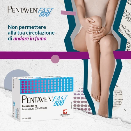 Pentaven Fast 500, 20 comprimidos - Complemento alimenticio a base de diosmina, bromelina, sulfina y mesteacán, Laboratorios Pharma Suisse