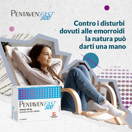 Pentaven Fast 500, 20 comprimidos - Complemento alimenticio a base de diosmina, bromelina, sulfina y mesteacán, Laboratorios Pharma Suisse