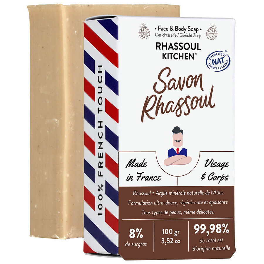 Savon visage et corps à l'argile Rhassoul, Monsieur Barbier, 100 gr