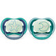 Philips Avent Ultra Air Phosphorescent Soothers, 6-18 months, 2 pieces, Green and Blue, SCF376/13, Philips