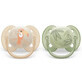 Philips Avent Ultra Soft Soothers, 0-6 months, 2 pieces, Green and Yellow with Drawing, SCF091/07, Philips