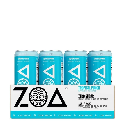 ZOA™ Energy Drink Zero Sugar Bebida energética sin azúcar con ponche tropical, 355 ml, GNC