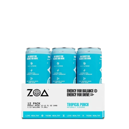 ZOA™ Energy Drink Zero Sugar Bebida energética sin azúcar con ponche tropical, 355 ml, GNC