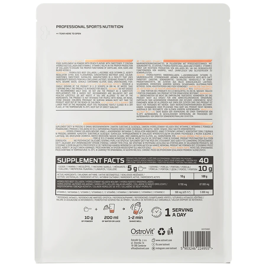 Colágeno + Vitamina C Melocotón, 400 g, OstroVit
