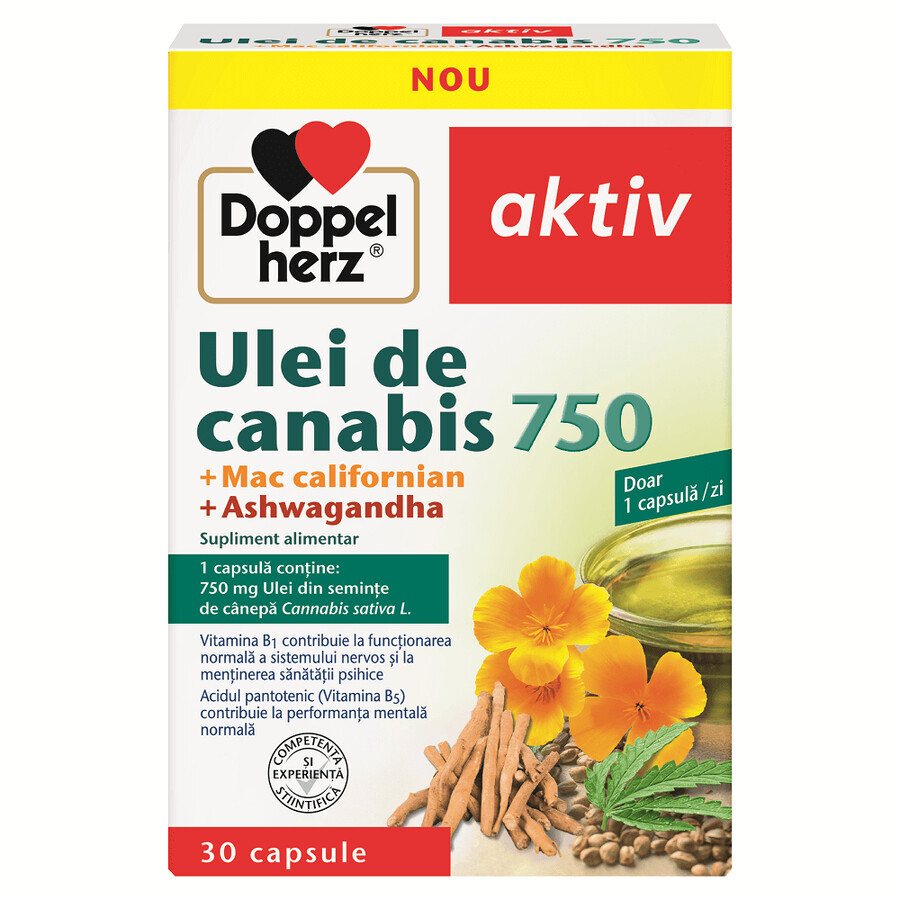 Aceite de Cannabis 750 + Mac Californiano + Ashwagandha, 10 cápsulas, Doppelherz