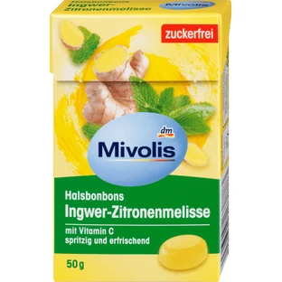 Mivolis Ginger and lemon throat candy, 50 g, 18 pieces