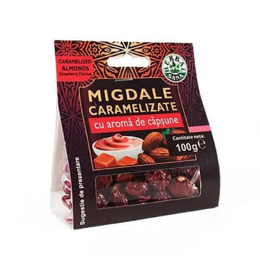 Cumpără Migdale caramelizate cu aroma de Capsune, 100 g, Herbal Sana Migdale caramelizate cu aroma de Capsune, 100 g, Herbal Sana