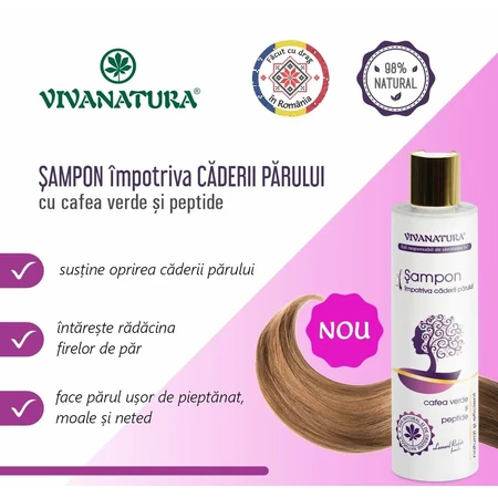 VivaNatura Anti-hair loss shampoo with green coffee and peptides, 250 ml
