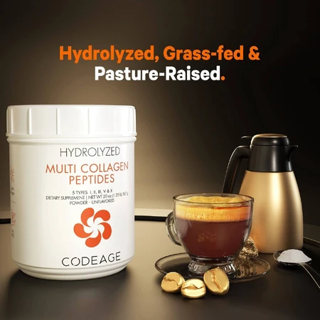 Codeage Gehydrolyseerd Multi Collageen - 5 soorten collageenpeptiden, gehydrolyseerd collageen uit 5 peptidenbronnen, smaakloos, 567 g, GNC