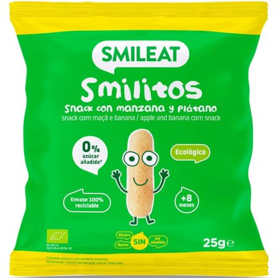 Smilitos Organic Puffs avec huile d'olive, banane et pomme, +8 mois, 25 g, Smileat