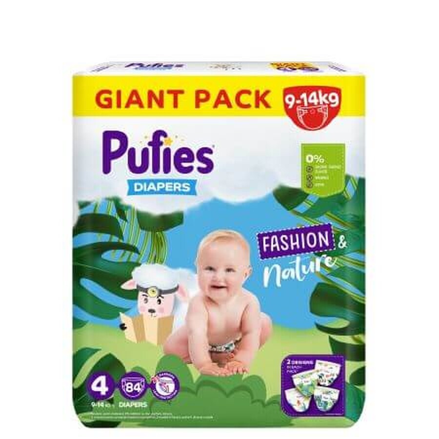 Pañales Fashion &amp; Nature, No. 4, 9-14 kg, 84 pzs, Pufies