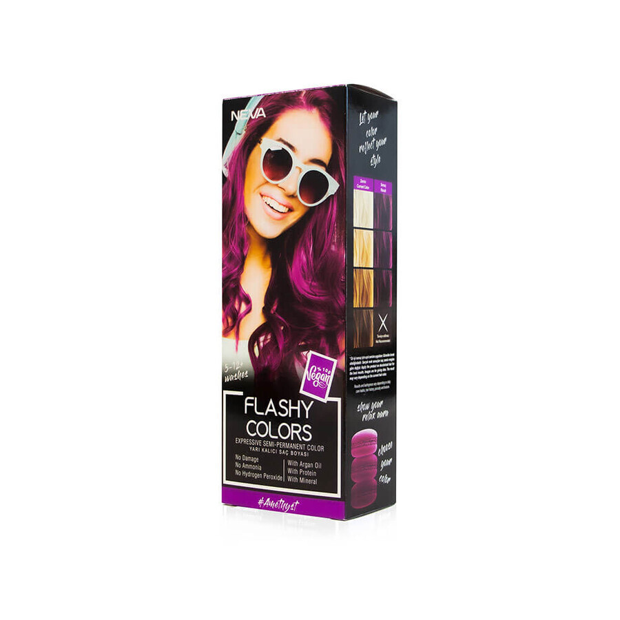 Flashy Colours Amethyst, peinture semi-permanente 100% végétalienne, Neva, 100 ml