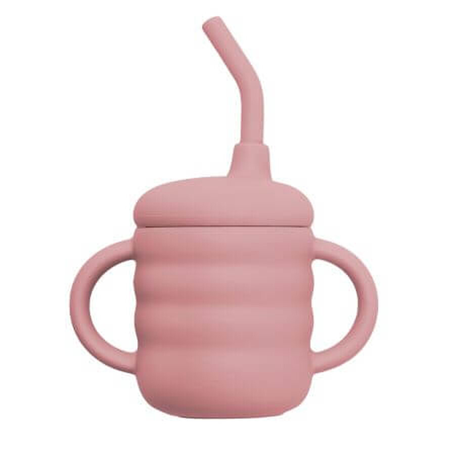 Vaso con pajita de silicona, 6 meses+, Old Rose, Appekids