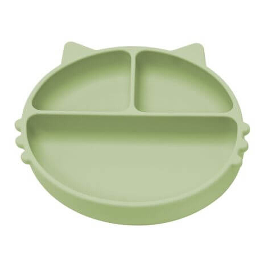 Compartmentalized silicone plate with suction cup Kitty, 6 months+, Raw Green, Appekids