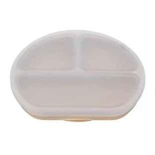 Plato compartimentado de silicona con ventosa y tapa, 6 meses+, Bubble Beige, Appekids