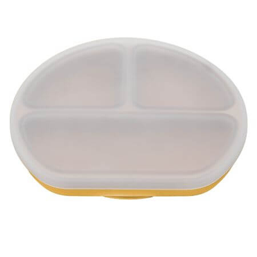 Compartmentalized silicone plate with suction cup and lid, 6 months+, Honey, Appekids