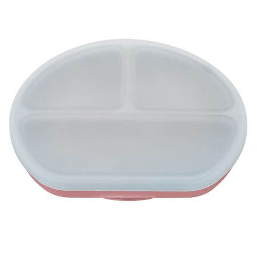 Compartmentalized silicone plate with suction cup and lid, 6 months+, Old Rose, Appekids