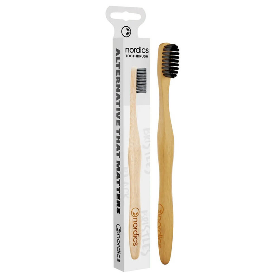Cepillo de dientes para adultos de bambú gris, 1 pieza, Nórdicos