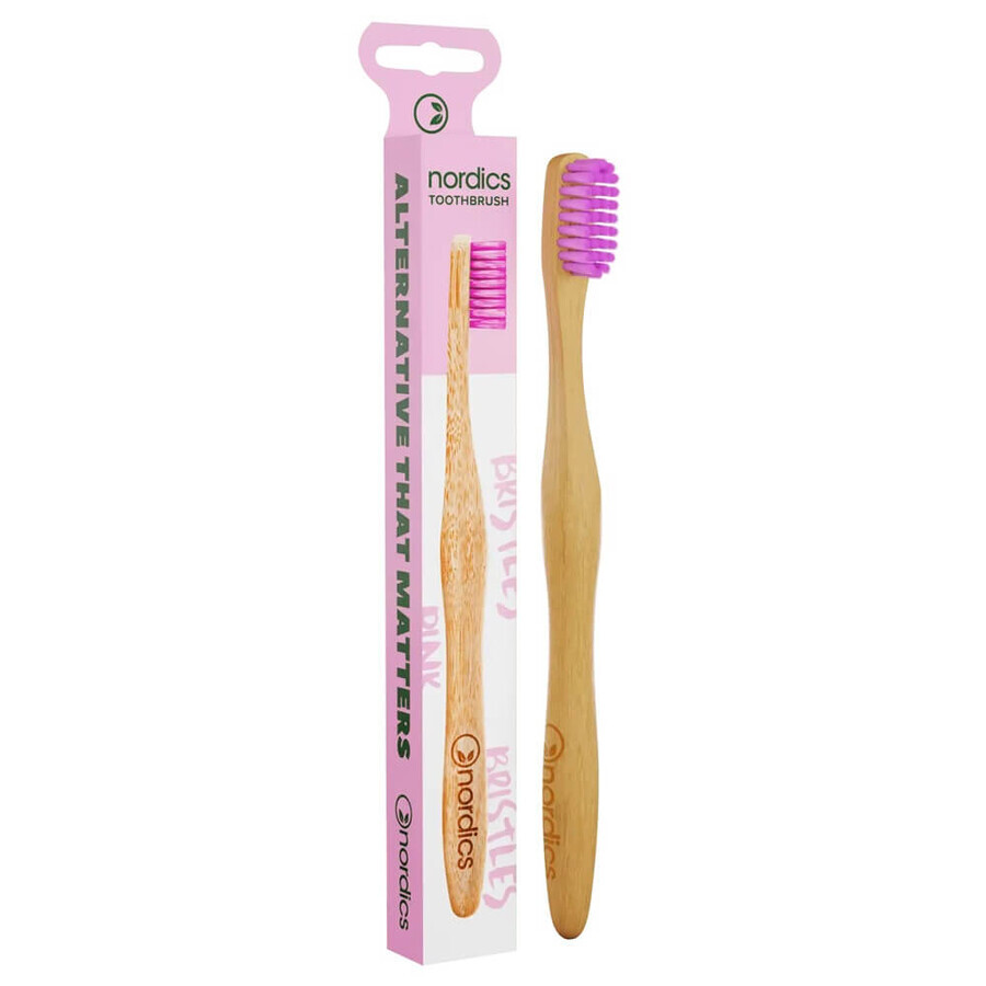 Cepillo de dientes para adultos de bambú rosa, 1 pieza, Nordics