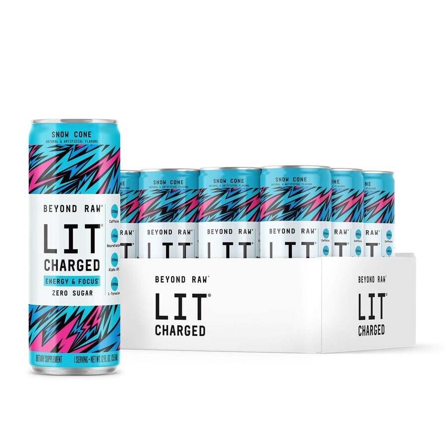 Beyond Raw Lit Charged, Enegyzer aromatisé au cône de neige, 355 ml, GNC