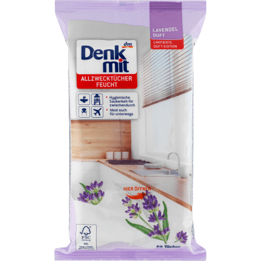 Denkmit Toallitas húmedas con aroma de lavanda, 50 unidades