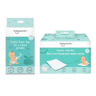 Serviettes à langer jetables, 10 pièces et Sacs à langer parfumés, 50 pièces, Baby Works