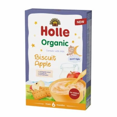 Céréales bio avec du lait, des pommes et des biscuits, +6 mois, 250g, Holle