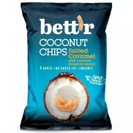 Organic coconut chips with salted caramel, 70 g, Bettr