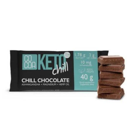 Biologische chocolade met ashwaganda, magnesium en hennepolie Chill, Keto, 40 g, Cacao