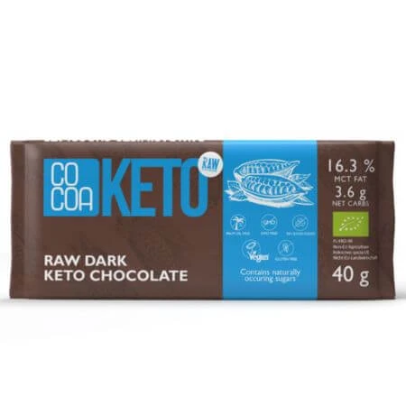 Organic dark chocolate with coconut oil MCT Keto, 40 g, Cocoa