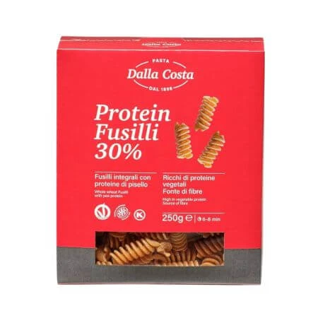 Pasta fusilli with durum wheat and pea protein, 250 g, Dalla Costa
