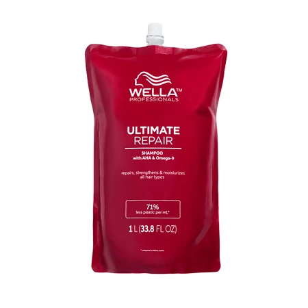 Shampooing Ultimate Repair avec AHA et Omega 9 pour cheveux abîmés, 1 litre, Wella Professionals