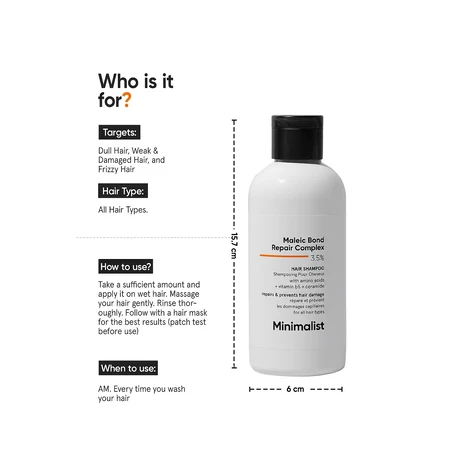 Repair shampoo for damaged hair Maleic Bond Repair Complex 3,5%, 250 ml, Minimalist