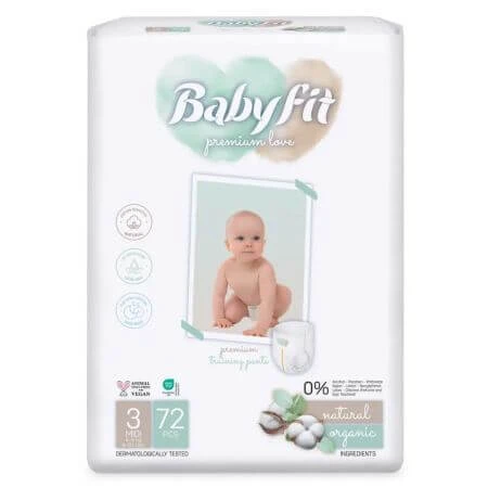 Organic Jumbo Midi diapers, No. 3, 4-9 kg, 72 pieces, Babyfit