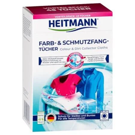 Lingettes retenant les pigments de couleur et la saleté, 45 pcs, Heitmann