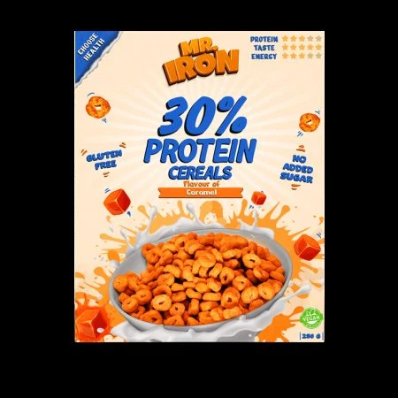 Cereal proteico con caramelo salado, vegano, sin azúcar y sin gluten, 250 g, Mister Iron